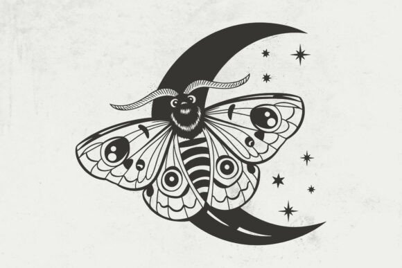 Download Magic Artwork with Moon and Moth Svg - Moon Collection