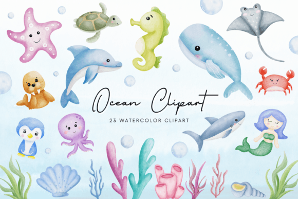 Download Ocean Animals Cute Watercolor Clipart - Cute watercolor Collection