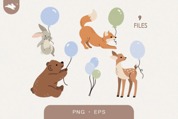 Download Woodland Baby Animals with Balloons - Woodland baby animals Collection