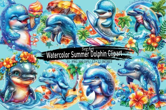 Download Watercolor Summer Dolphin Clipart . - Dolphin clipart Collection